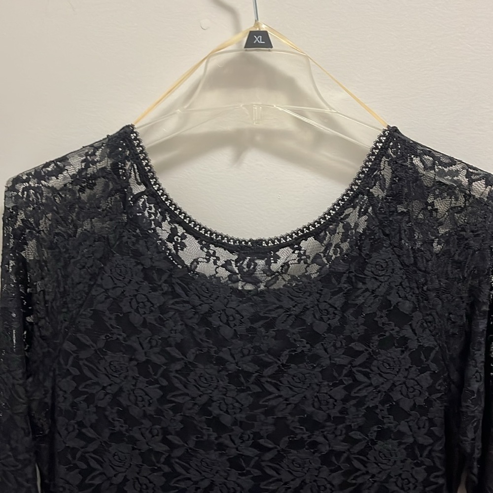 LIKE NEW 2X Black Wrapper Brand Long Sleeved Lace Dress Completely Lined!!! - Picture 6 of 8